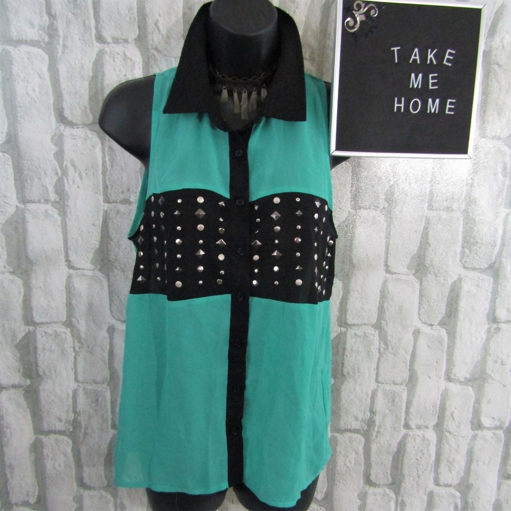 MATERIAL GIRL Embellished Colorblock Blouse S